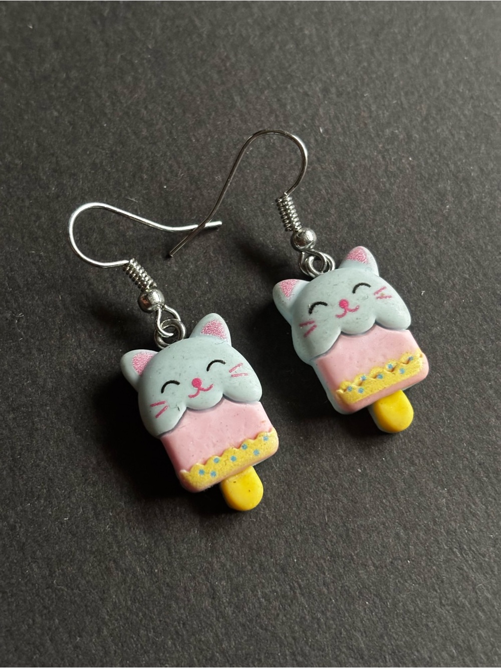 Cute Cat Popsicle Earrings Pink Blue Nickel Free Kawaii Dangle - Picture 5 of 6